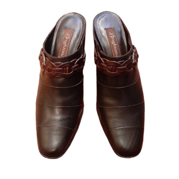 Brighton Tamia silver concho chocolate leather slip on clogs / mules size 9 - Picture 2 of 7